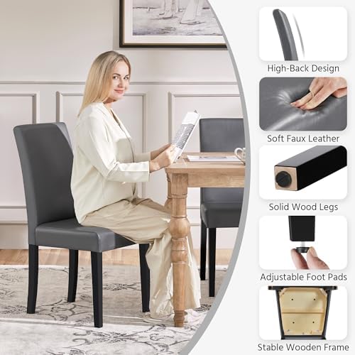 Yaheetech Dining Chairs Set of 4 Upholstered Kitchen Chairs Dark Gray