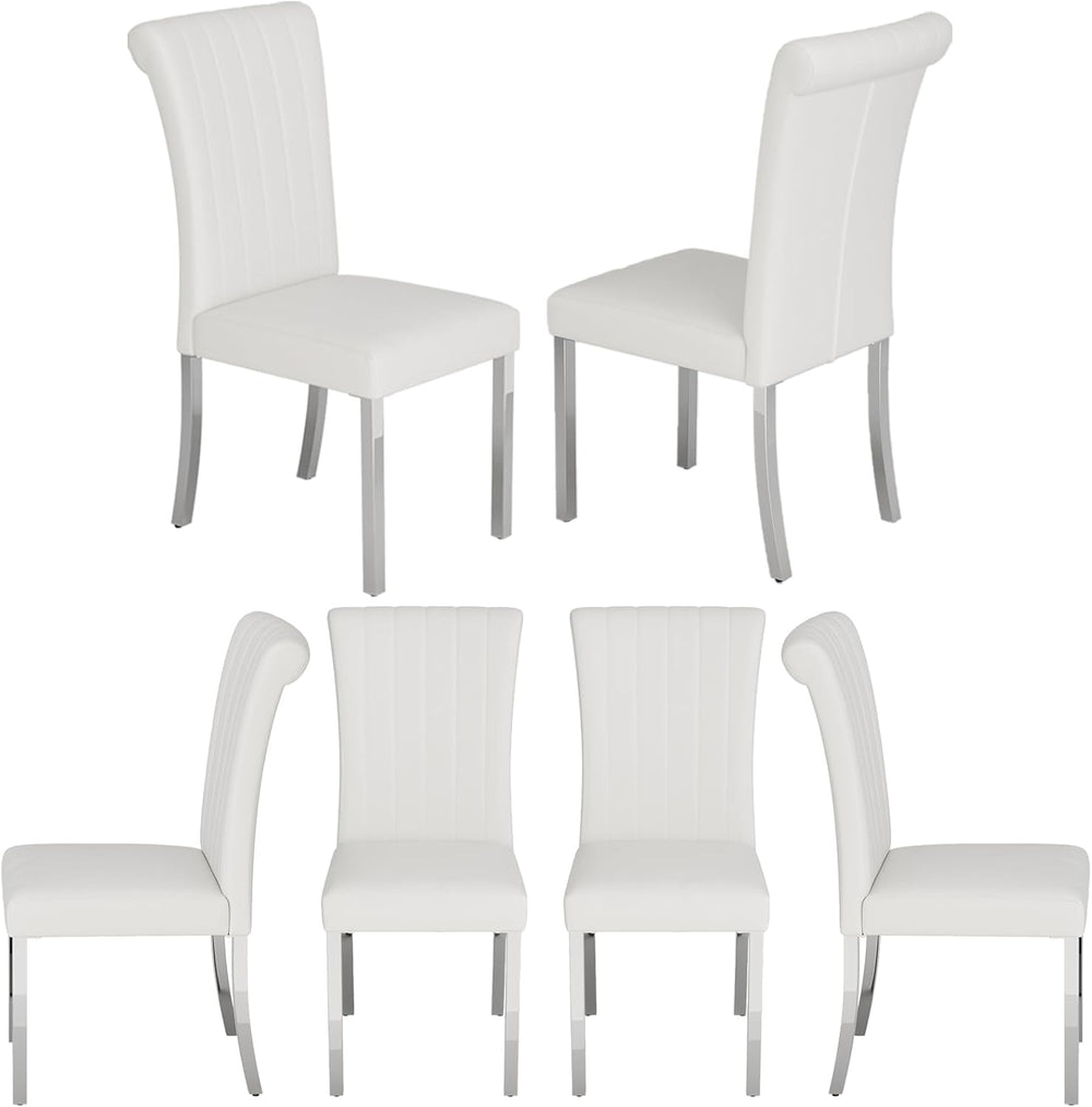 ACEDÉCOR Dining Chairs, White Leather Dining Chairs Set of 6, Upholstered Kit...