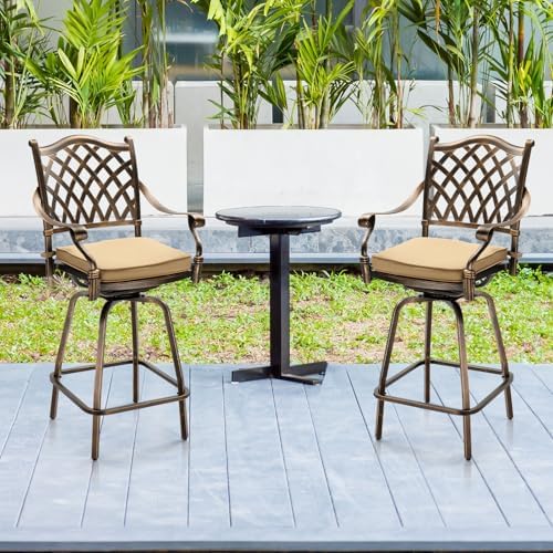 VINGLI Outdoor Swivel Bar Stools Set of 2, Cast Aluminum All-Weather Patio Ba...