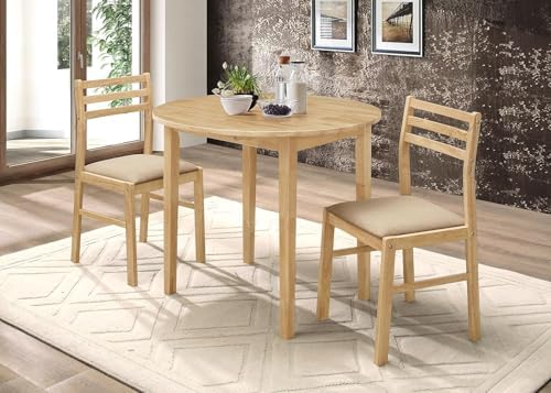 CARTESIAN 3-Piece Drop Leaf Dining Set, Natural Wood Table and 2 Chairs with ...