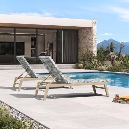 PURPLE LEAF Oversize Outdoor Chaise Lounge Set of 2 Champagne Frame, White | ...