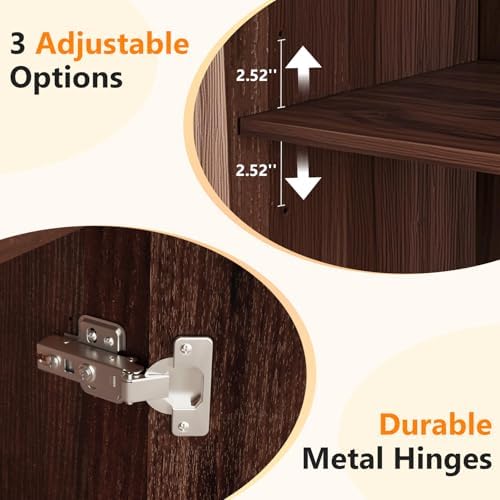 VINGLI Bookcase with Fluted Doors, 71" Wood Storage Cabinet with Adjusta...