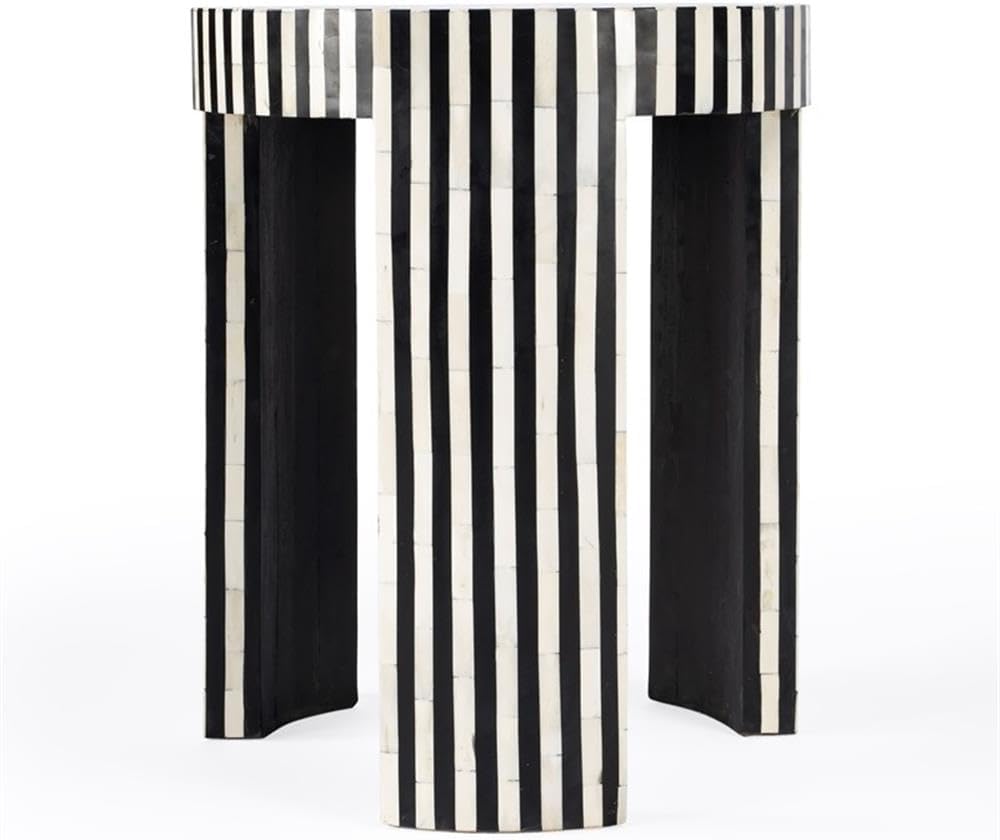 Beaumont Lane Transitional Round Bone Inlay Side Table, Black and White Finis...