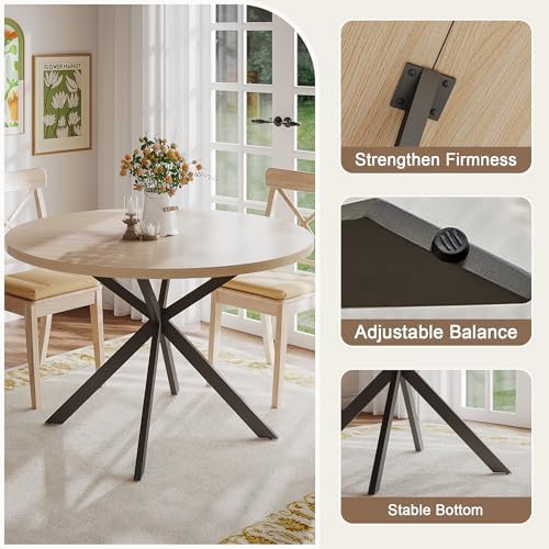 ChooChoo 47.2 Inch Round Dining Table for 4 | Farmhouse Wood Kitchen Table, C...