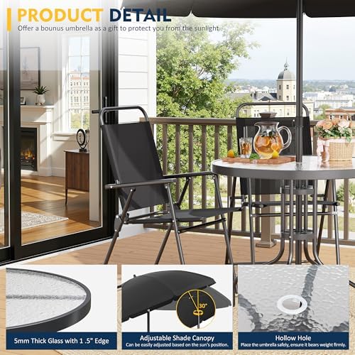Shintenchi 6 Piece Patio Dining Set with Umbrella, Outdoor Furniture Set with...