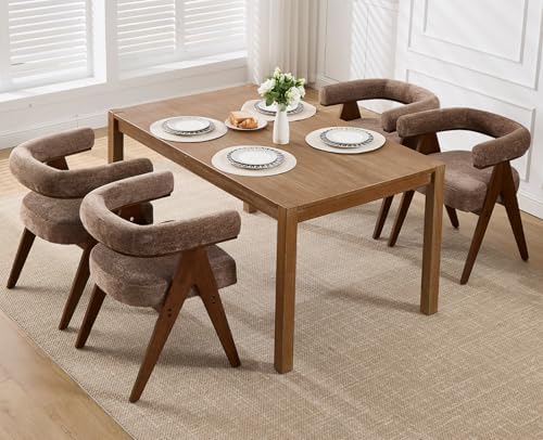 CIMOTA Barrel Wooden Dining Chairs with Arms Set of 2, Farmhouse Fabric Uphol...