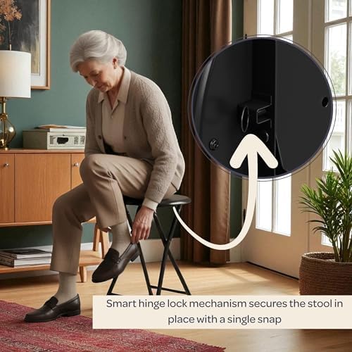 Lavish Home Portable Folding Stool with Backless Seat, Black, 18 Inch