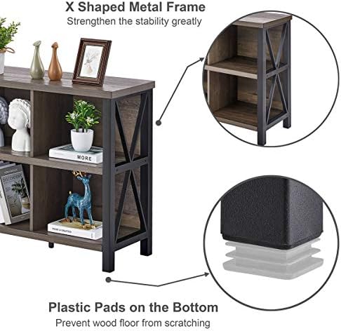 FATORRI 6 Cube Storage Organizer, 47" Horizontal Bookshelf, Walnut Brown