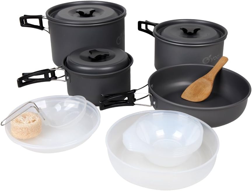Anodized Aluminum Camping Cookware Set Backpacking Pans Pot Mess Kit for 4-5 ...