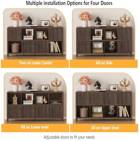 FATORRI 8 Cube Storage Organizer Bookshelf with Storage, 57 Inch Farmhouse Ho...
