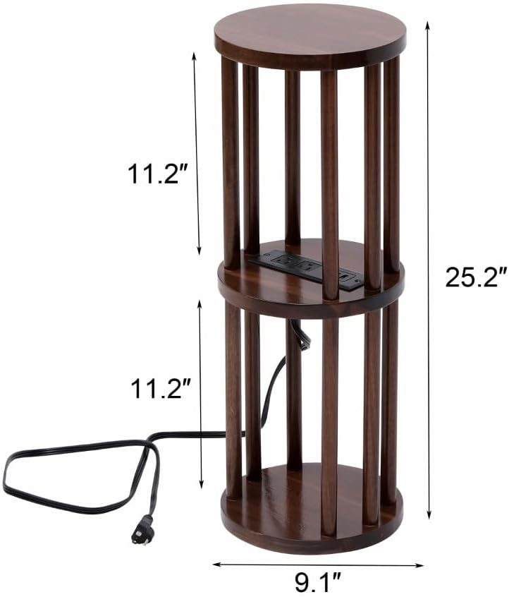 9 x25 Fully Assembled Walnut Wood Round Drink Table with Charging Station, Mi...
