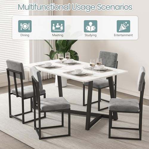 HUGROVE Dining Table Set for 4 with Velvet Upholstered Chairs Charcoal