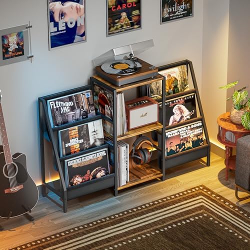 Record Player Stand with Vinyl Storage, Record Player Table with Vinyl Record...