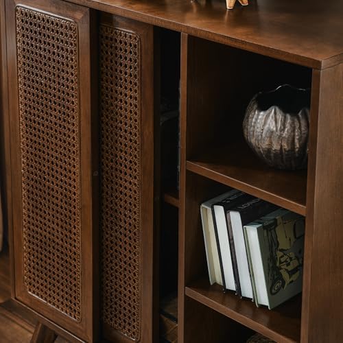 LKTART Mid Century Modern Small Rattan Sideboard Buffet Storage Cabinet