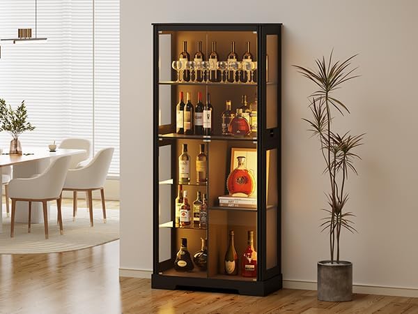 Gurexl Modern Glass Display Cabinet with Human Body Sensor, 7-Tier Curio Cabi...