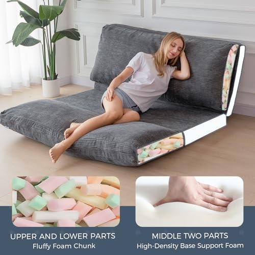 MAXYOYO Folding Sofa Bed, Extra Thick and Long Floor Sofa Convertible Chair w...