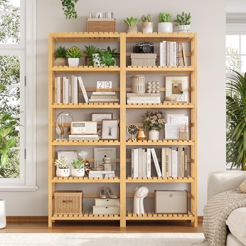 FOTOSOK 6-Tier Bamboo Shelf with Adjustable Shelves, Bamboo Kitchen Cabinet