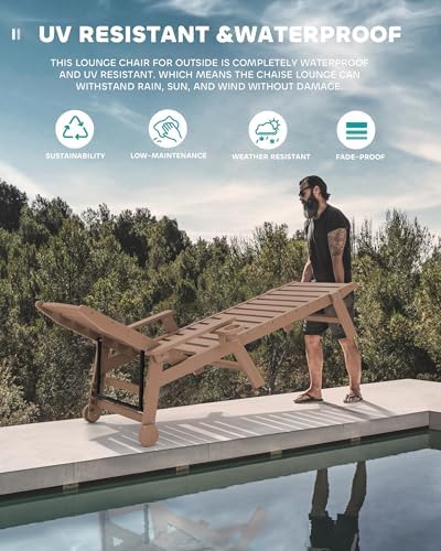 SERWALL HDPE Outdoor Lounge Chair Set of 2 with Cup Holder, Brown | with 5 Po...
