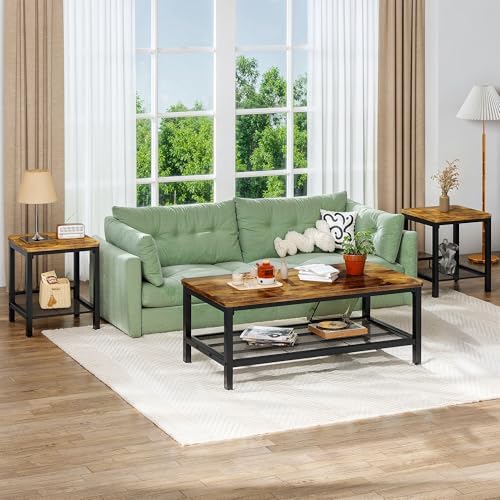Recaceik 3-Piece Living Room Coffee Table Set, Industrial Coffee Table with 2...