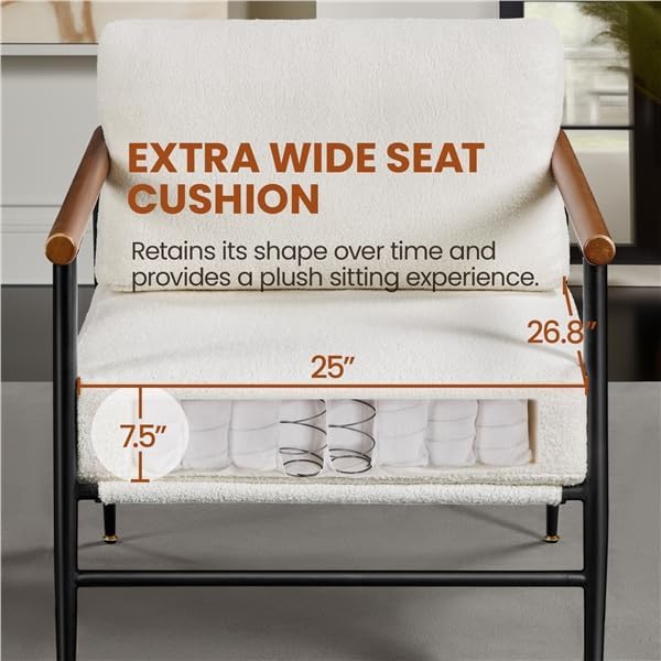 Yaheetech Accent Chairs Set of 2, Modern Living Room Chairs, Ivory | Boucle F...