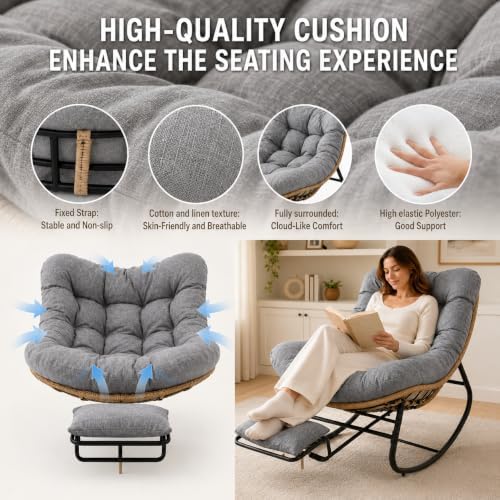 Oversized Rocking Chair with Zero-Gravity Foot Rest & Ottoman, Comfy Loun...
