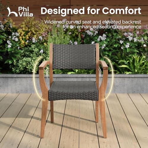 PHI VILLA Outdoor Dining Set for 8, Expandable Acacia Wood Table & Chairs