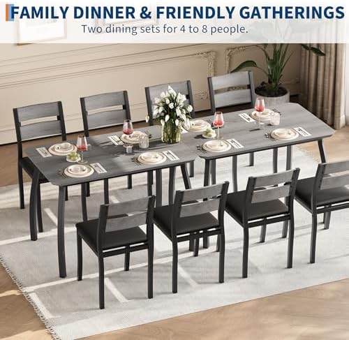 IDEALHOUSE Dining Table Set for 4 Modern Kitchen Table and Chairs Set with Ch...