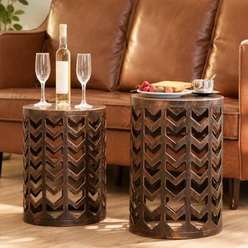 Y&M Outdoor Side Tables Set of 3, Round Heavy Duty Metal Nesting End Tabl...