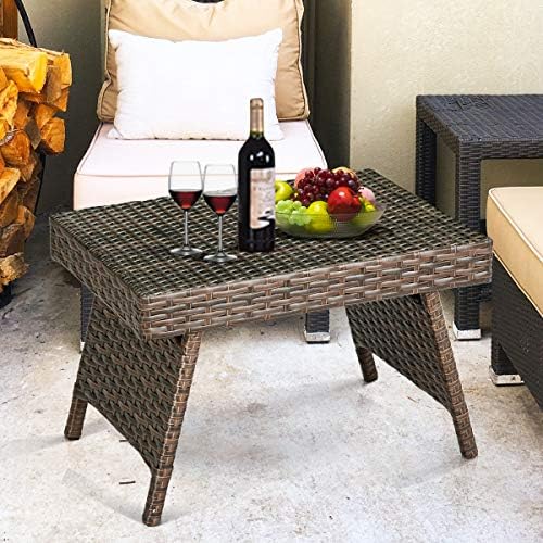 Tangkula Outdoor Folding Wicker Side Table