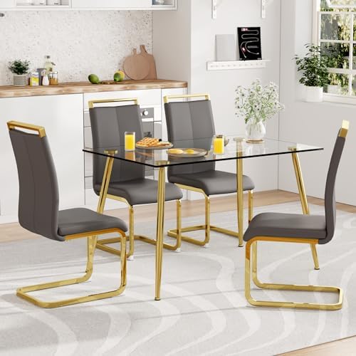 Ebullient Glass Dining Table Set for 4,5 Piece Dining Table and Chairs Set,Mo...
