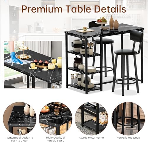 DKLGG Dining Table Set for 2, Counter Height Bar Table Set with Storage & Sto...