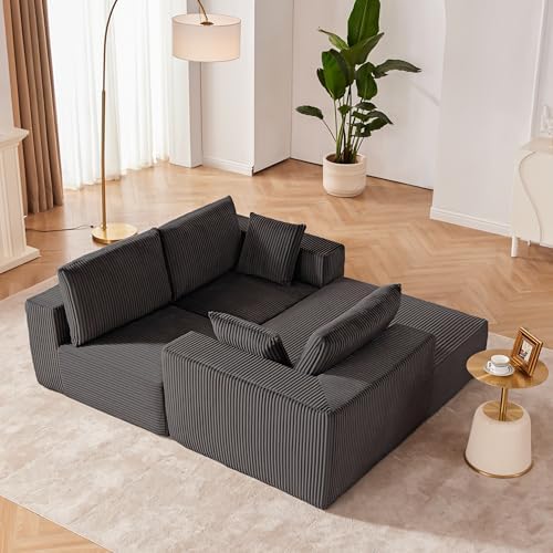 108" Couch with Chaise, Cloud Sectional Modular Sofa, Darkgrey | Deep Se...