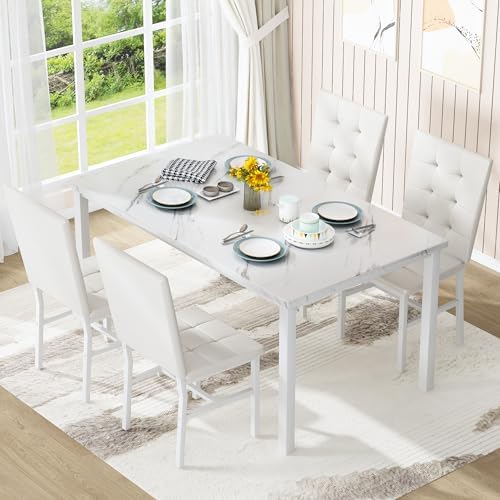 AWQM Dining Table Set for 4, Kitchen Table and Chairs Set, White