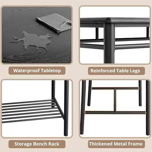 IRONCK Dining Table Set for 4, Kitchen Table and Chairs Set, Black