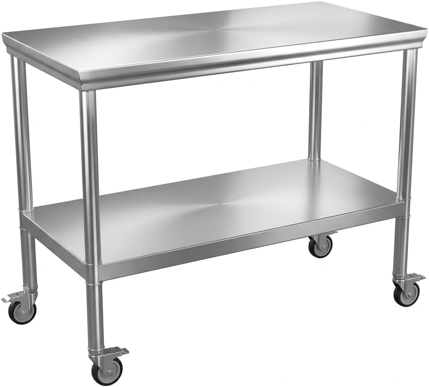 24x48 Stainless Steel Prep Table with Wheels, 1000 lbs, Kitchen, BBQ | Thicke...