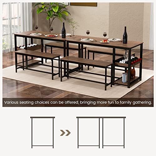 GIANTEX Dining Table Set for 4, 3-Piece 55" L Kitchen Table Set w/ 2 Ben...