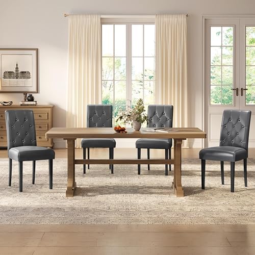 Yaheetech Dining Chairs Set of 6 Button Tufted Kitchen Chairs Gray