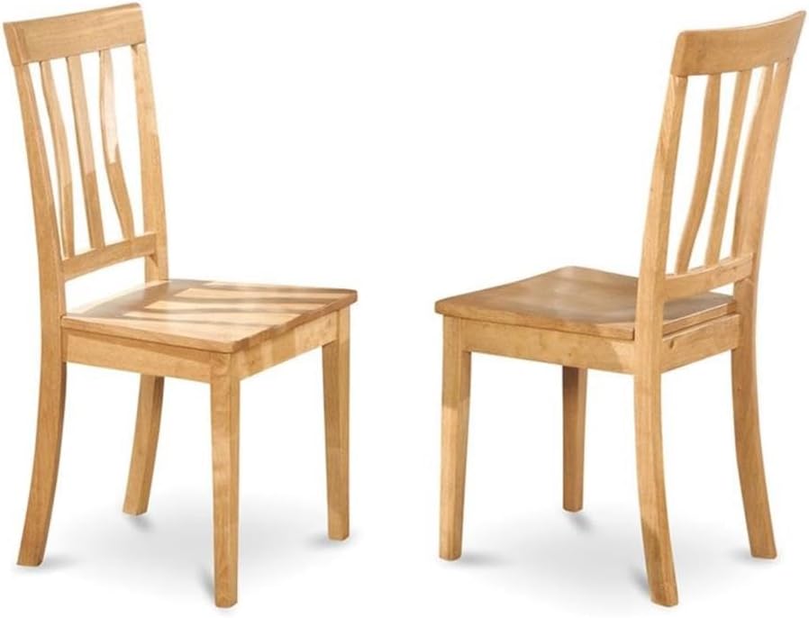 East West Furniture ANC-OAK-W Antique Dining Room Chairs - Slat Back Wooden S...