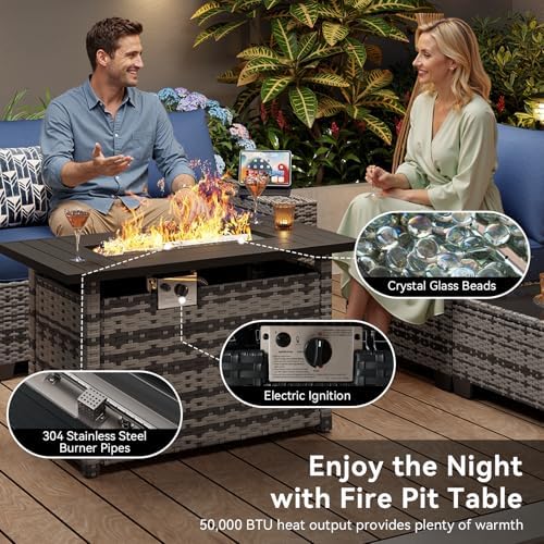 Aoxun 10-Piece Sectional Sofa with 44" Fire Pit, 4" Thicken Cushion...