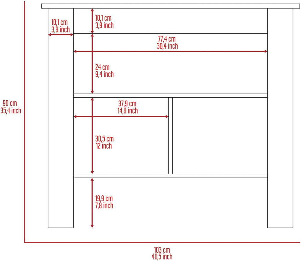 Kitchen Island with Four Legs and Three Shelves