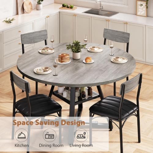 Dining Table Set for 4,Kitchen Table and Chairs for 4, Round Dining Room Tabl...