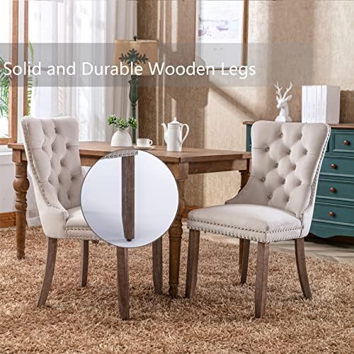 Beige Velvet Dining Chairs Set of 4, Modern Upholstered Kitchen Chairs