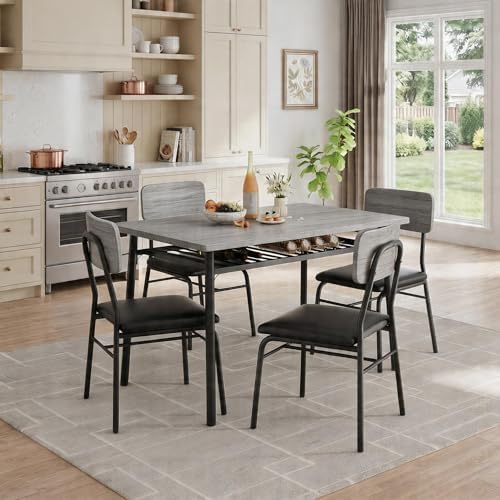 IDEALHOUSE Dining Table Set for 4 with Storage Rack, 5-Piece Kitchen Table an...
