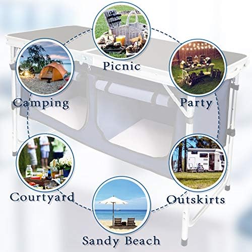 CampLand Outdoor Folding Table Aluminum Lightweight Height Adjustable with St...