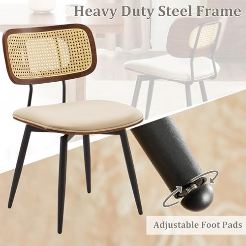 Swivel Dining Chairs with Rattan Back, Rattan Leather Dining Chairs with Swiv...