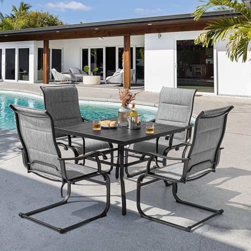 NUU GARDEN 5 Piece Outdoor Dining Set, All Weather Outdoor Padded Textilene P...