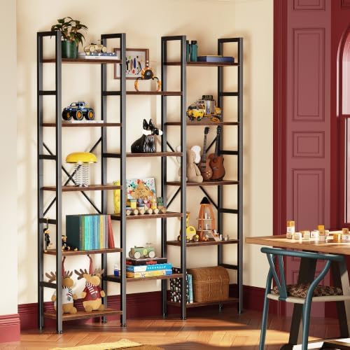 Huuger 5 Tier Bookshelf, 68'' Tall Bookcase, 14 Open Shelves, Rustic ...