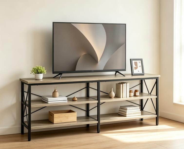 WLIVE TV Stand up to 70 Inch TV, 63" Entertainment Center, Greige