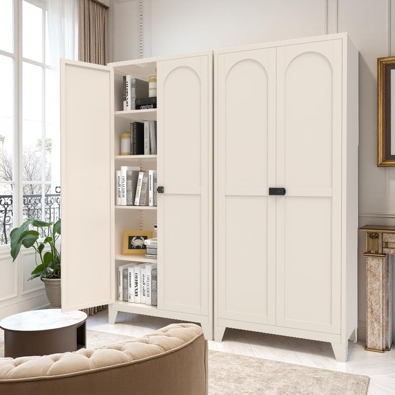 Spaco 71" 2 Shapely Doors Metal Pantry Cabinet,Freestanding Kitchen Stor...