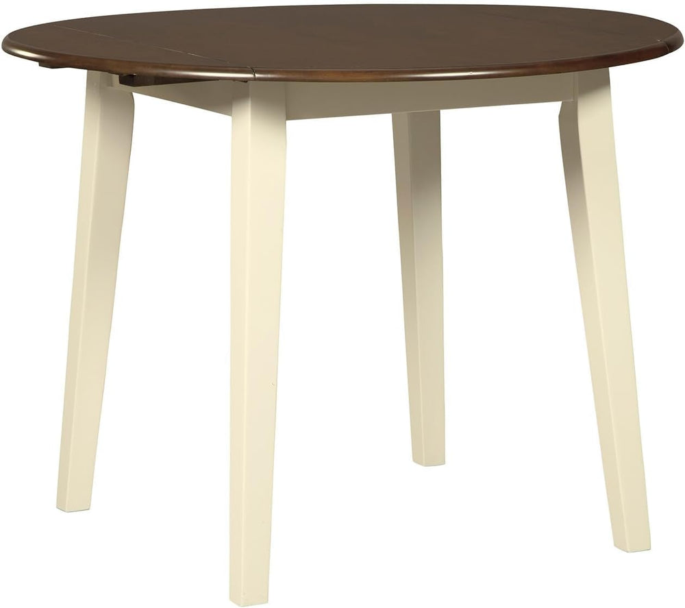 BOWERY HILL Round Drop Leaf Dining Table, 40" Wood, Cream and Brown Two-...